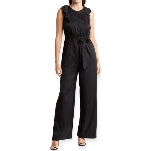 19 Cooper Lightweight Black Zebra Ruffled Sleeveless Pants Jumpsuit XL NWT - Picture 1 of 15